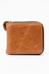Genuine Leather Zip Around Tri-fold Wallet Brown