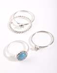 Silver Blue Stone Ring Stack - M l