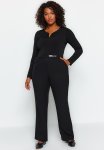 Plus High Waist Trousers With Belt - Black