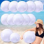 Sinmoe 12 Pieces Large Gaint Inflatable White Beach Ball Bulk Solid Swimming Pool Floating Blow Up Ball Diy Paint Craft For Boys