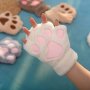 Cozy Cartoon Cat Paw Gloves - Thick Plush Half-finger Design For Warmth & Style Perfect For Parties