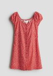Puff-sleeved Skater Dress - Red Floral