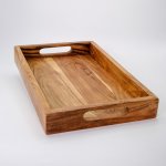 Rectangular Wooden Serving Tray With Cut Out Handles - Natural