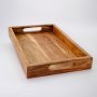 Rectangular Wooden Serving Tray With Cut Out Handles - Natural