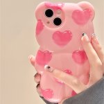Cute Love Heart Bear Phone Case For Iphone 15 14 13 12 11 Pro Max Plus Cartoon Bear Plain Soft Silicone Cover