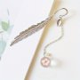 Antique Silver Feather Bookmark With Glass Flower Pendant - Office Supplies Bookmarks Decorative