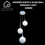 Modern White 3 Glass Ball Pendant Light Fitting - 240MM