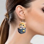 Charming Acrylic Cat Pocket Dangle Earrings - Cute Cartoon Design Lightweight & Perfect For Summer Beach Vacations & Gifts