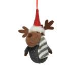 Polyester Reindeer With Xmas Hat & White & Green Scarf 10X5.5X14CM