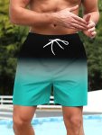 Men's Contrast And Gradient Color Board Shorts With Drawstring And Pockets Casual And Trendy Shorts For Summer Daily Wear And Be
