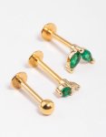 Goldair Gold Plated Surgical Steel Double Bee Cubic Zirconia Flat Back Studs
