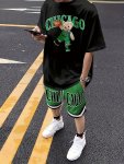 Men's Outfit Chicago And Bear Graphic Print Casual Crew Neck Short Sleeve T-Shirt & Shorts 2-PIECE Set For Summer Outdoor Activi