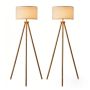Sunshine Set Of 2 Wooden Tripod Floor Lamp With Linen Shade Bulb Included