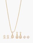 Goldair Gold Plated Cubic Zirconia Teardrop Mix Earring & Necklace Jewellery Set 3-PACK