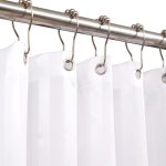Eazzier Bath Waterproof Fabric Shower Curtain Or Liner With Bottom Weight 72"X72" White Strip Soft Hotel Quality Cloth 2-IN-1 Sh