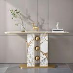 Luxury Faux Marble And Gold Circular Base Console Table