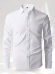 Men's Classic Long Sleeve Button Down Lapel Dress Shirt Solid Color Business Casual Spring Collection Versatile Office Wear
