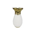 White Ceramic Flute Vase With Gold Edge