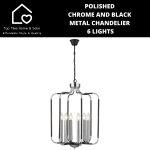 Polished Chrome And Black Metal Chandelier - 6 Lights