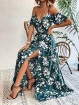 Floral Print Cold Shoulder Belted Dress Elegant Split Sleeveless Aline Dress For Spring & Summer Women's Clothing