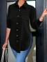 Solid Color Button Front Blouse Elegant Long Sleeve Split Blouse For Spring & Fall Women's Clothing