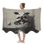 Funny Animal Wearable Blanket Dairy Cow Sitting On Toilet Playing Phone Fleece Shawl Blanket With Pockets Double-sided Blankets
