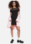 Gathered Mesh Bodycon Dress - Black