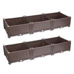 Three-compartment Raised Garden Planting Bed For Outdoor Set Of 2