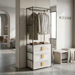 Single Row Clothes Storage Rack With Drawers