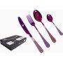 24 Piece Checkered Finish Cutlery Set & Noir Storage Box Purple