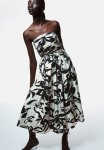 Flared-skirt Bandeau Dress - Cream & Black Floral
