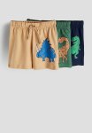 3 Pack Pull-on Shorts - Dark Blue Dinosaurs