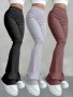 Women's 3pcs High-Waist Flare Yoga Pants - Stretchy Slim Fit Casual Bell Bottoms Solid Color Machine Washable