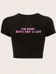 I'm Cool Print Crew Neck T-Shirt Casual Short Sleeve Top For Spring & Summer Women's Clothing