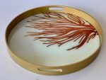 Round Gold Edge Coral Glass Tray 5.5X50CM