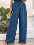 Solid Color Wide Leg Pants Casual Shirred Loose Pants For Spring & Summer Women's Clothing