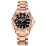 Rose Gold Luxury Watch For Men With Textured Dial Crystal Bezel
