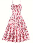 Floral Print Tie Front Dress Vintage Elegant Sleeveless Spaghetti Strap Dress Women's Clothing