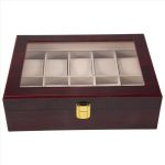 Wooden Watch Box For Watches Men Glass Top Organizer Box 10 Grids