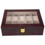 Wooden Watch Box For Watches Men Glass Top Organizer Box 10 Grids