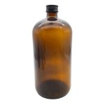 1 Litre Amber Glass Medical Round Bottle With Aluminium Screw Cap - Black 28 410