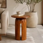 Solid Acacia Split Drum Side Table Walnut Finish