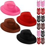 Haysandy 24 Pieces Western Cowboy Hat Set Felt Cowboy Themed Party Hats With Paisley Bandanas For Kids Costume Party Brown Red B