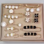 SET 12PCS Elegant Faux Pearls Brooch Pins Waistband Fixing Pins Dress Clip Hat Shawl Pin For Clothing Decoration Accessories