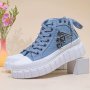 Women's Solid Color Sneakers Lace Up Comfy Platform Heart Zipper Skate Shoes Lightweight Low-top Canvas Shoes