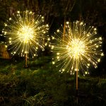 1-PACK Solar Garden Decor Lights Geometric 60 150 240 LED Solar Firework Lights With 8 Modes Adjustable Polished Metal Finish Pl
