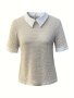 Textured Collar Neck Slim T-Shirt Elegant Short Sleeve T-Shirt For Spring & Summer Women's Clothing