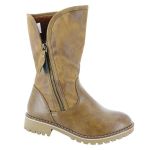 Ladies Fashion Mid Calf With Side Zipper Boot Pu - Beige