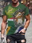 3D South African Antelope Pattern Print Men's Crew Neck Short Sleeve T-Shirt Casual Summer T-Shirt For Daily Wear And Vacation R