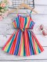 Girls Striped Thin Strap Cut Out Dress For Spring Or Summer